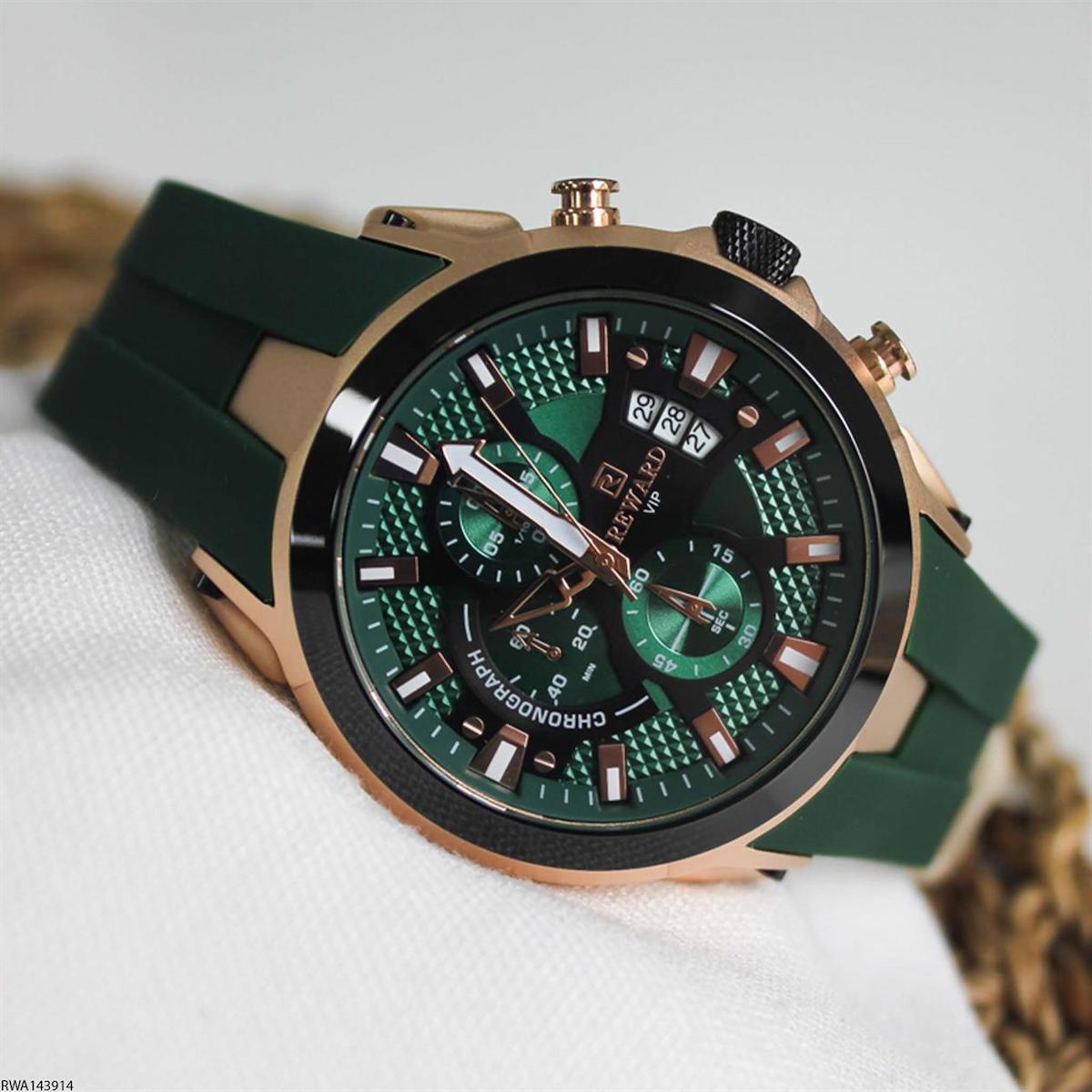 Reward RWA143914 Takvimli 48 mm Yeşil Silikon Kordon Analog Erkek Kol Saati