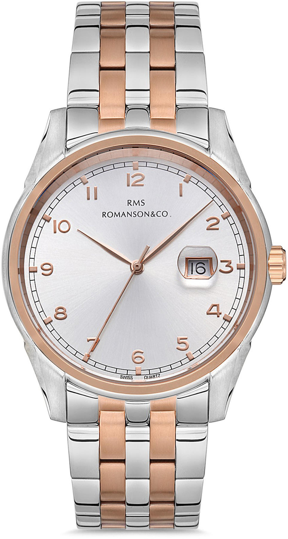 Romanson GR.1.AG1377.08 Takvimli 43 mm Gri-Rose Gold Çelik Kordon Analog Kol Saati