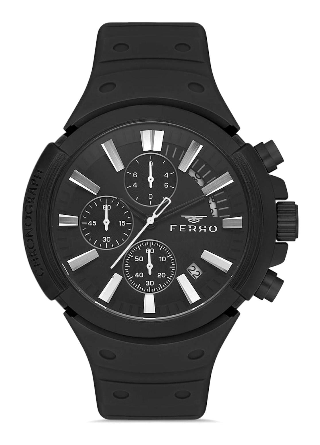 Ferro FM11002D-G Takvimli 43 mm Siyah Silikon Kordon Analog Erkek Kol Saati