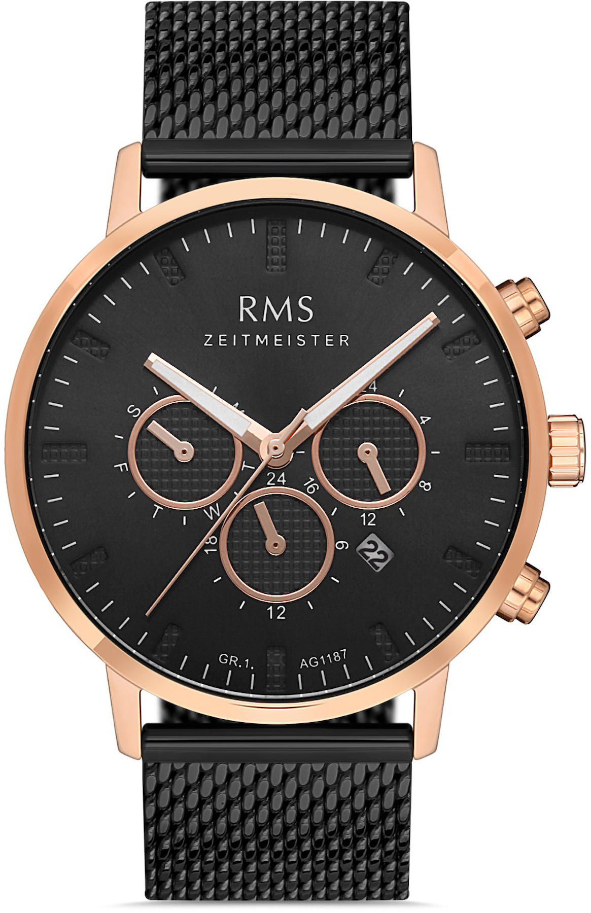 Romanson RMS.1.AG1187.17 Takvimli 43 mm Siyah Çelik Kordon Analog Kol Saati