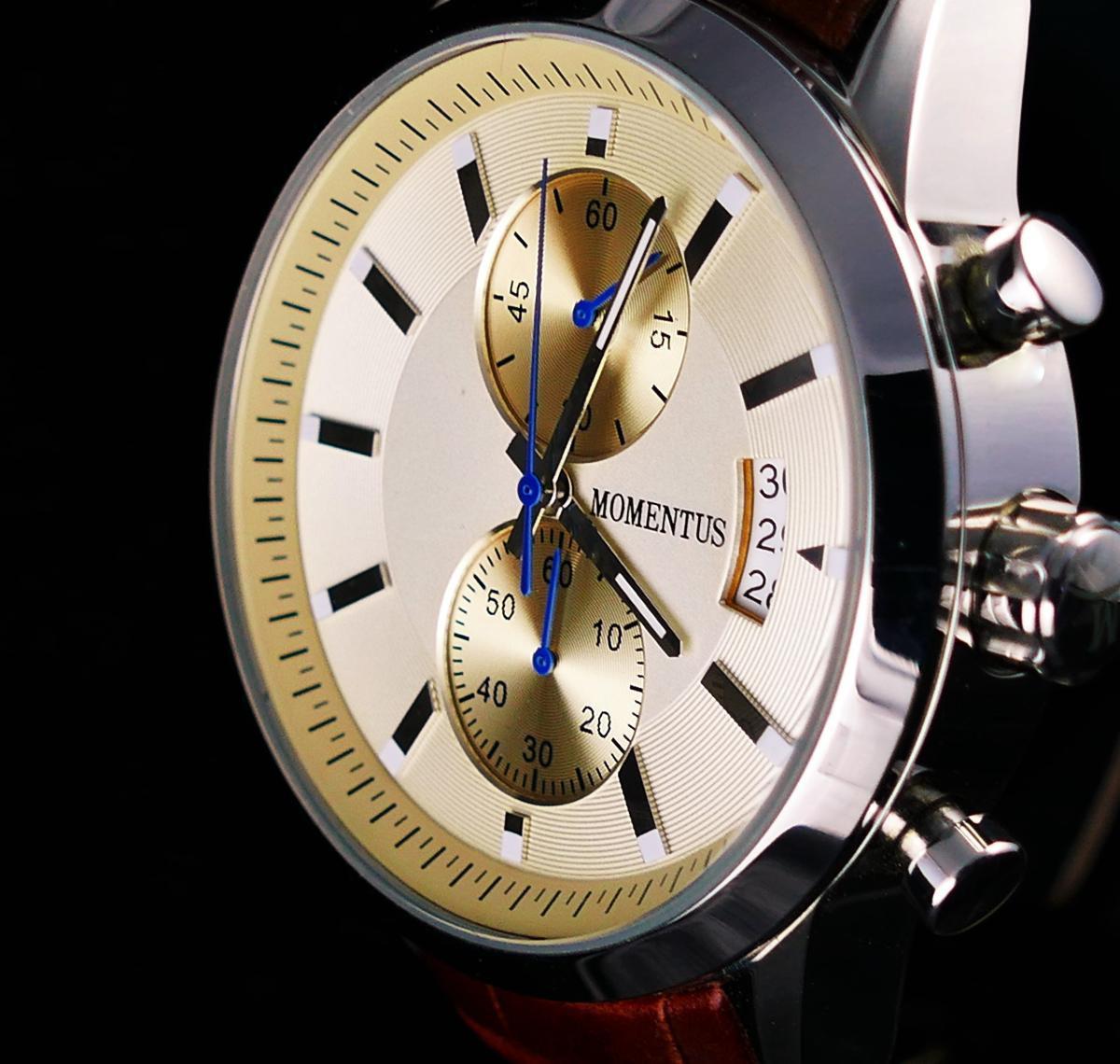 Momentus FD241S-08KS Takvimli 45 mm Gri Deri Kordon Analog Kol Saati