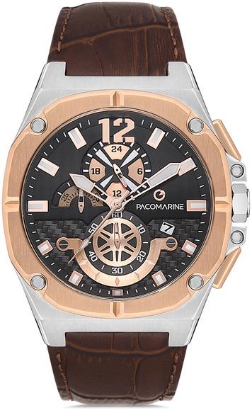 Pacomarine PM.28001.04 Takvimli 44 mm Kahverengi Deri Kordon Analog Kol Saati