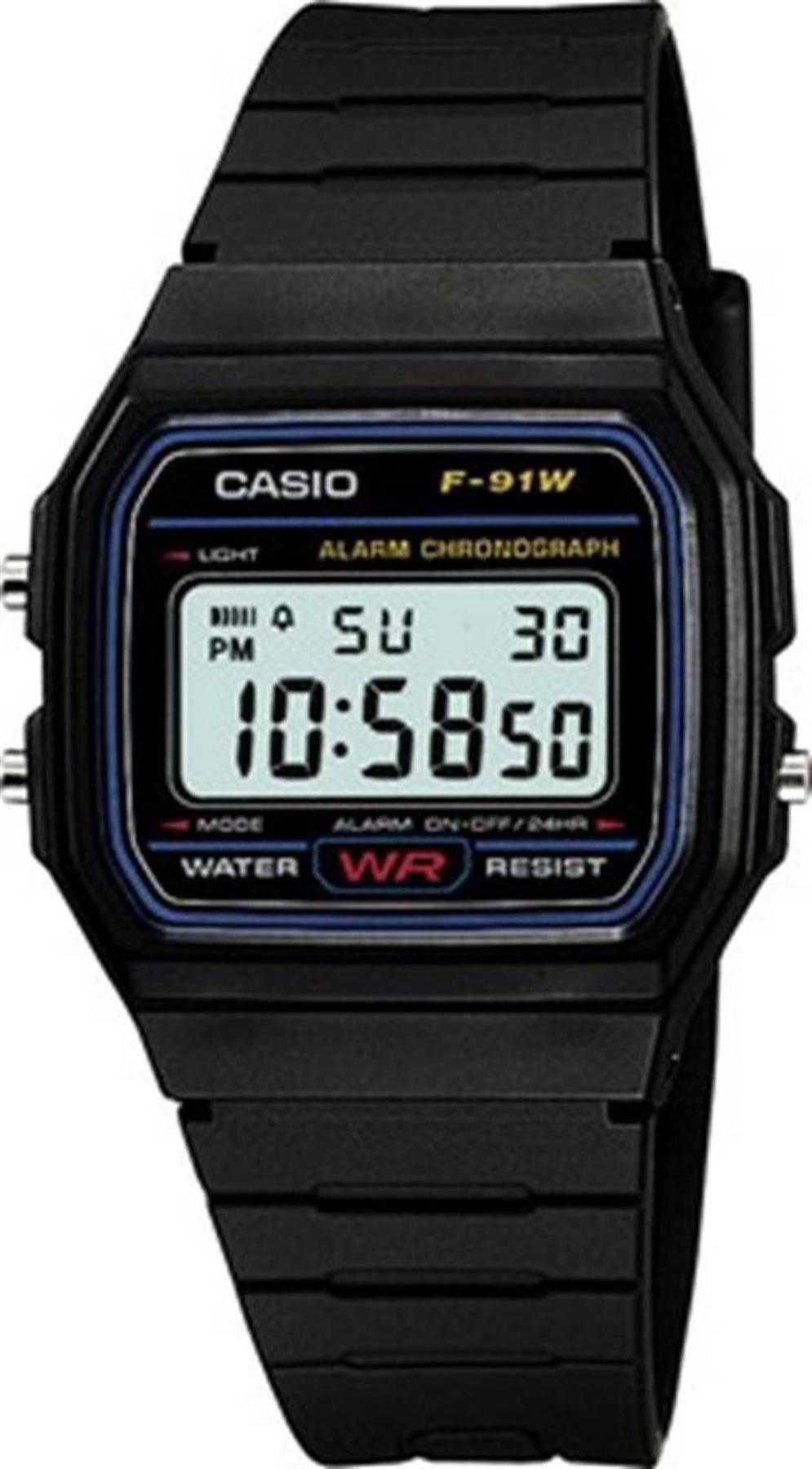 Casio F91W-1DG Takvimli 33.2 mm Siyah Silikon Kordon Dijital Erkek Kol Saati