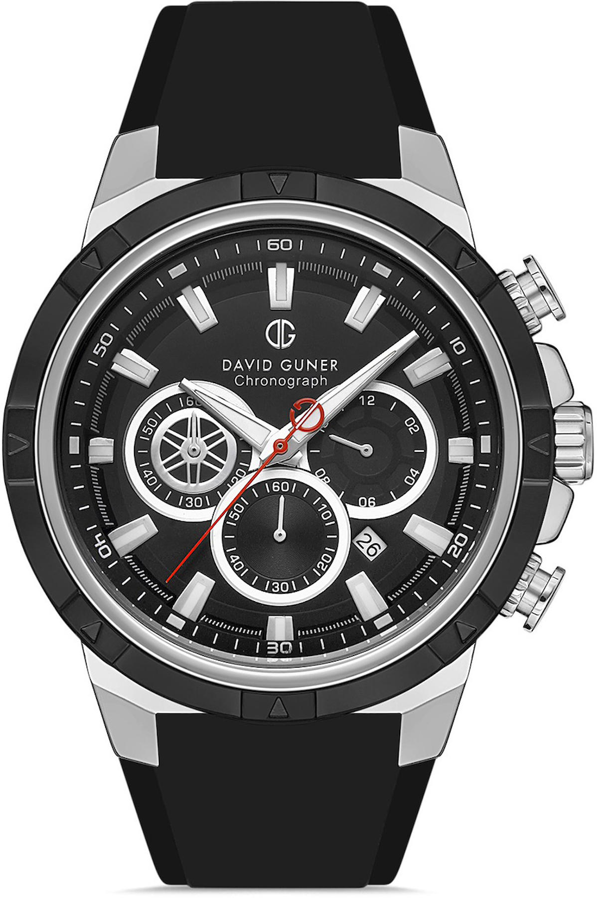 David Guner DG-8497GD-J2 Takvimli 42 mm Siyah Silikon Kordon Analog Kol Saati
