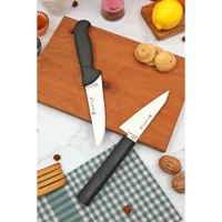 Castle Kitchen Mutfak Bıçak Seti 2 Parça Şef Bıçağı Sıyırma Et Ekmek Sebze Meyve Kesme Doğrama No :1 - Siyah