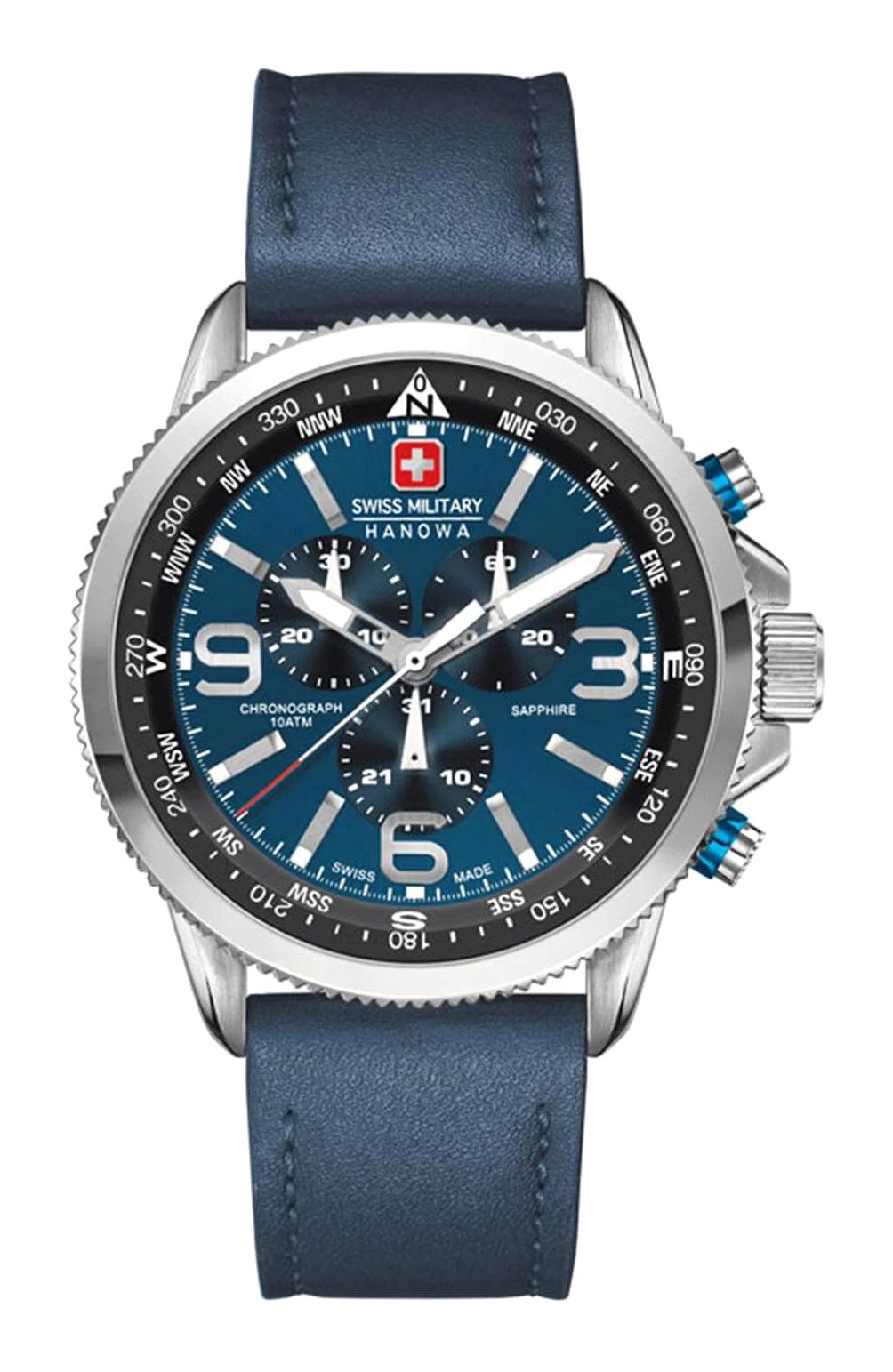Swiss Military 06-4224.04.003 Takvimli 44 mm Mavi Deri Kordon Analog Erkek Kol Saati