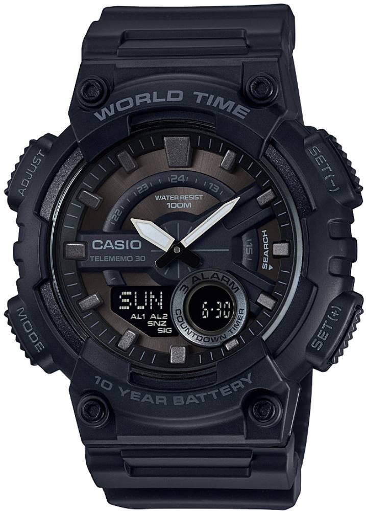 Casio AEQ-110W-1BVDF Takvimli 46.6 mm Siyah Silikon Kordon Analog Erkek Kol Saati