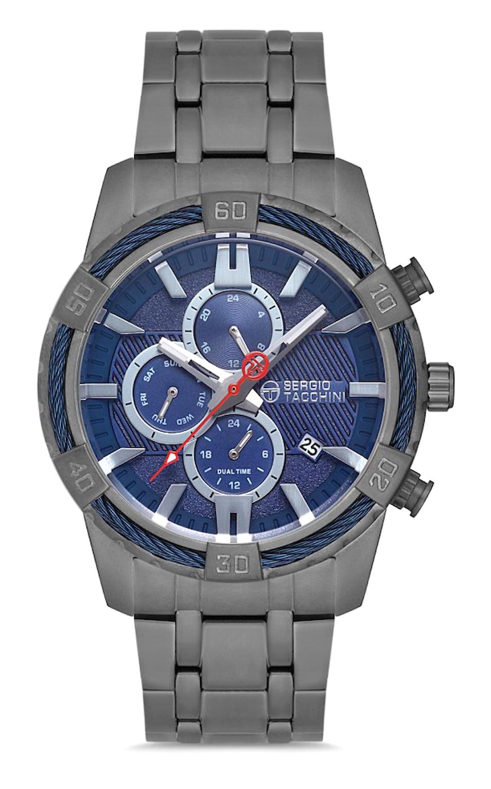 Sergio Tacchini ST.1.10098.4 Takvimli Füme Çelik Kordon Analog Erkek Kol Saati