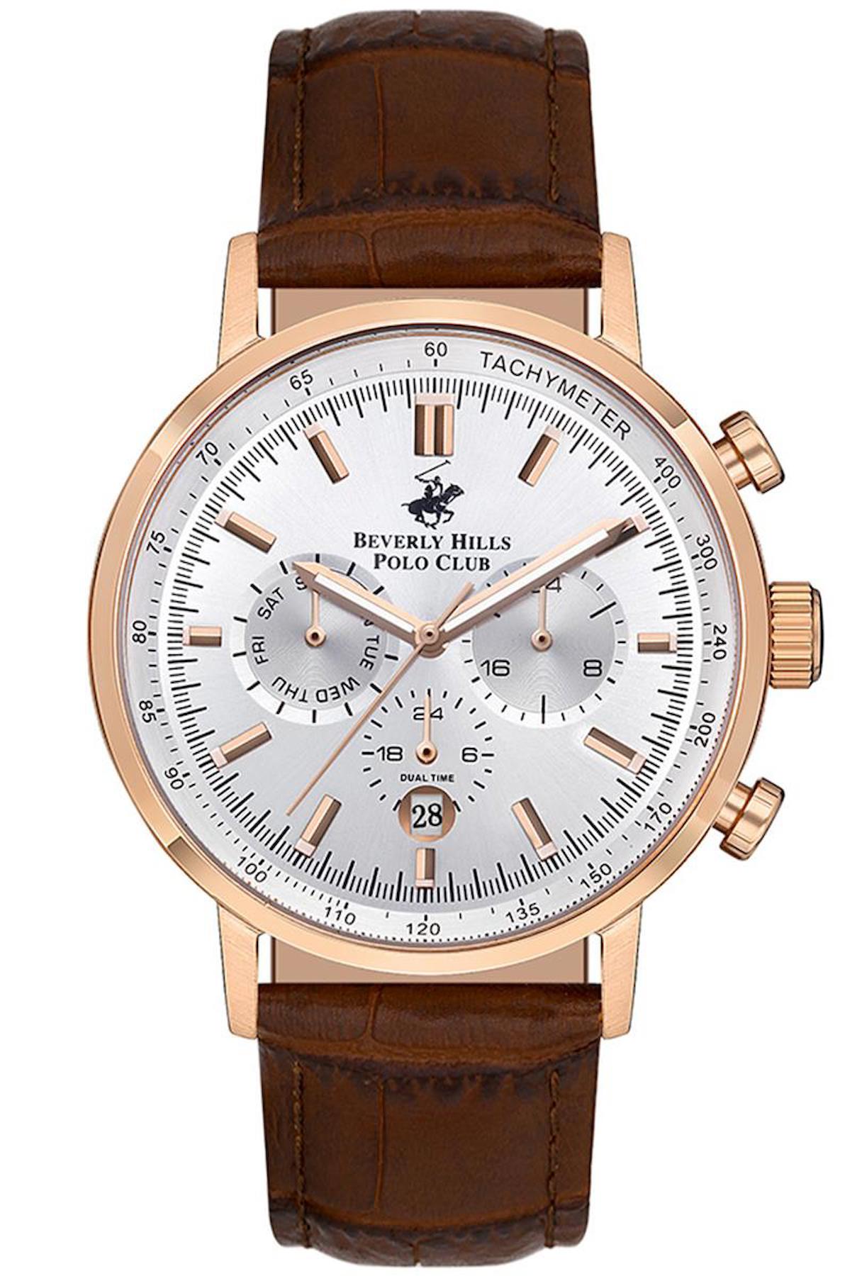 Beverly Hills Polo Club BP3303X432 Takvimli 47 mm Kahverengi Deri Kordon Analog Erkek Kol Saati