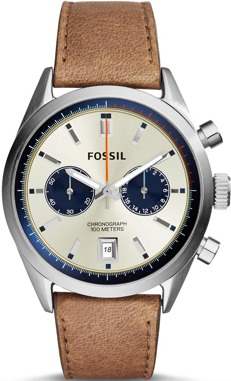 Fossil CH2952 Takvimli 43 mm Kahverengi Deri Kordon Analog Kol Saati