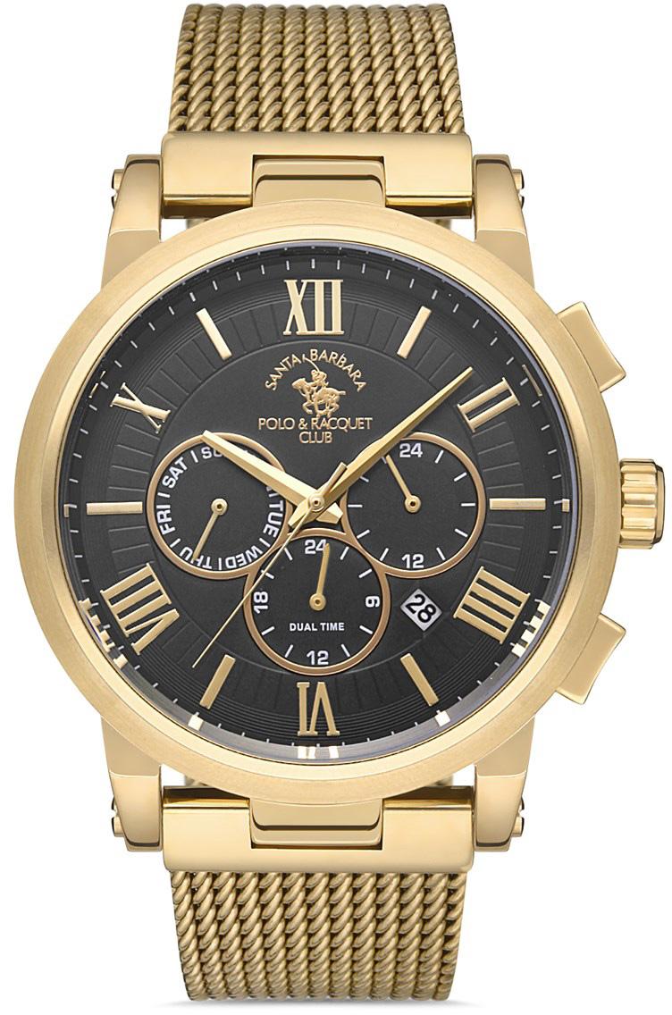 Santa Barbara Polo & Racquet Club SB.1.10299.3 Takvimli 44 mm Altın Çelik Kordon Analog Kol Saati