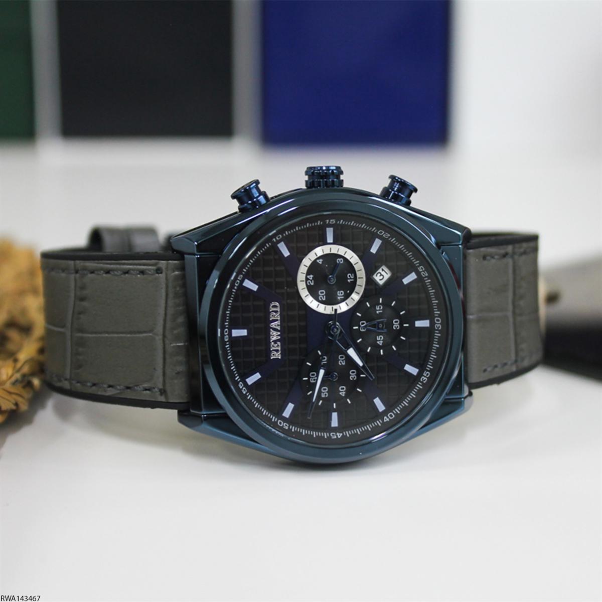 Reward RWA143467 Takvimli 45 mm Gri Deri Kordon Analog Erkek Kol Saati