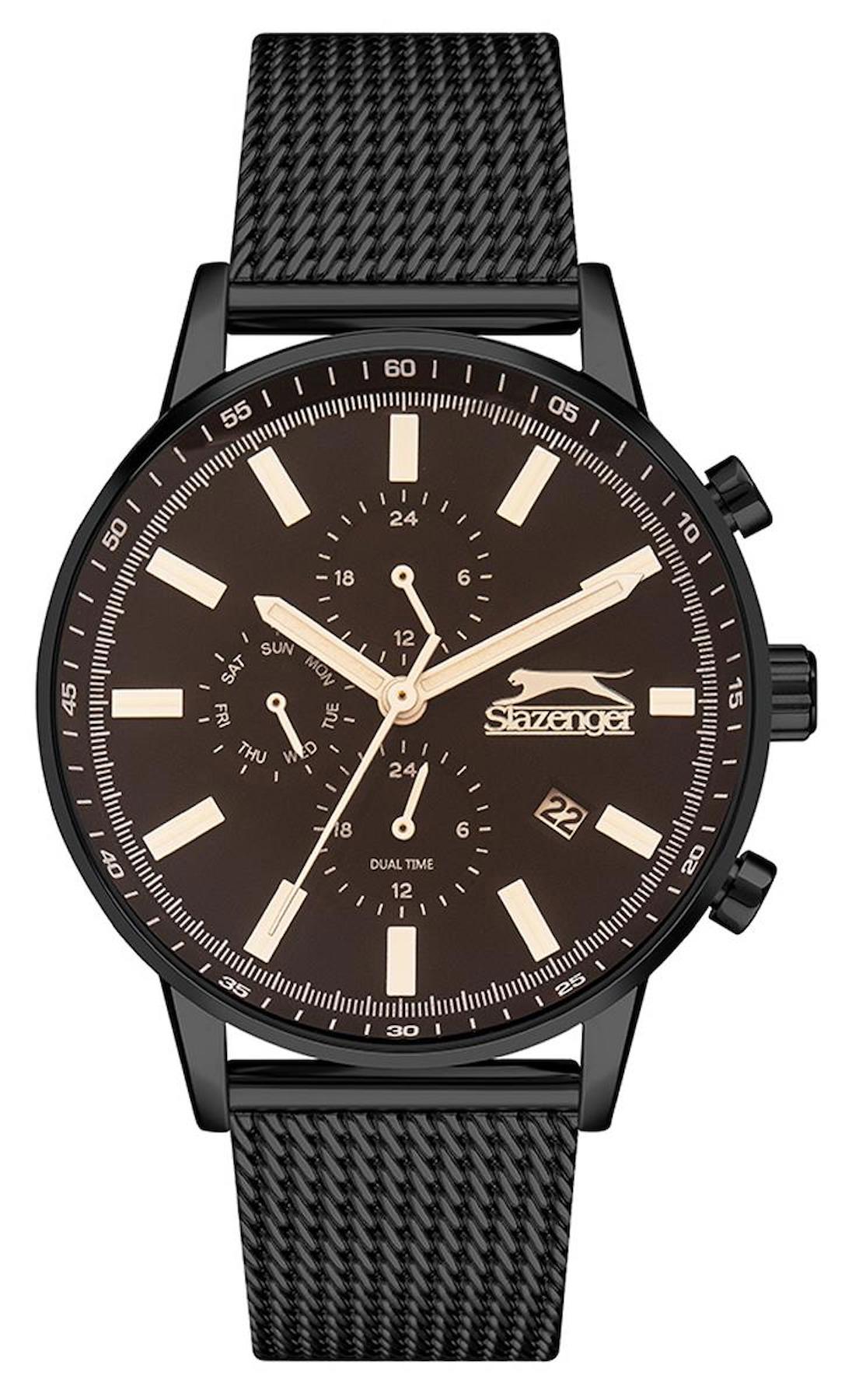 Slazenger SL.09.1917.2.07 Takvimli 43 mm Siyah Çelik Kordon Analog Erkek Kol Saati