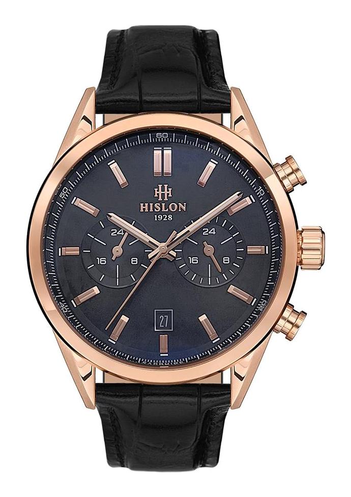 Hislon DT114R-05BR Pusulalı Takvimli 45 mm Siyah Deri Kordon Analog Erkek Kol Saati