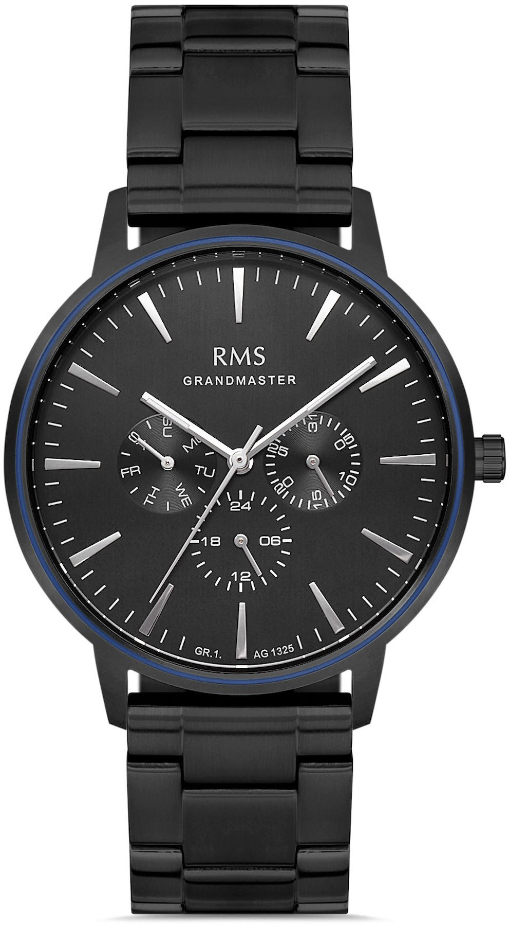 Romanson GR.1.AG1325.05 Takvimli 43 mm Siyah Çelik Kordon Analog Kol Saati