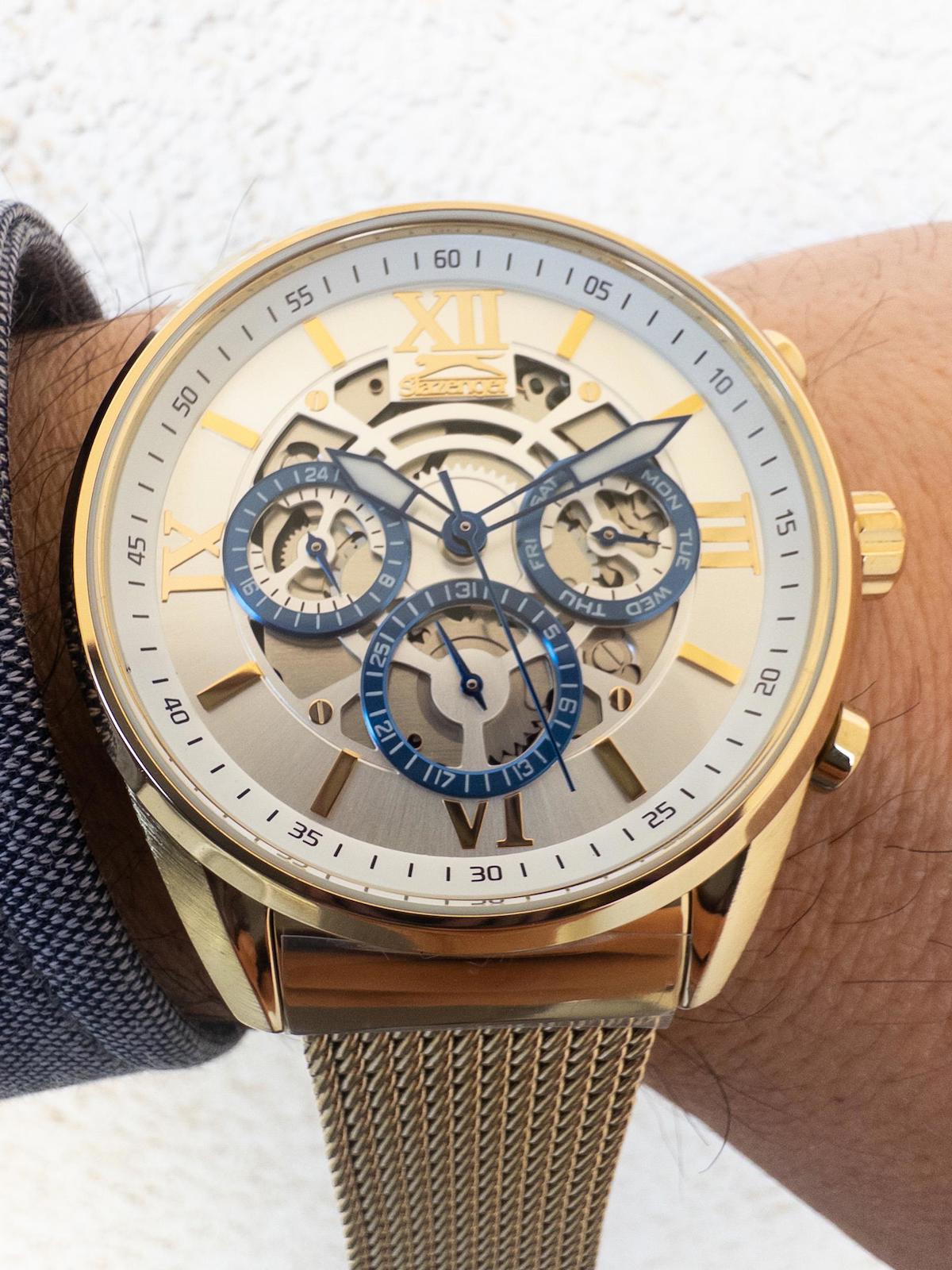 Slazenger SLR.LMG.2115.2.02 Takvimli 41-45 mm Altın Çelik Kordon Analog Erkek Kol Saati