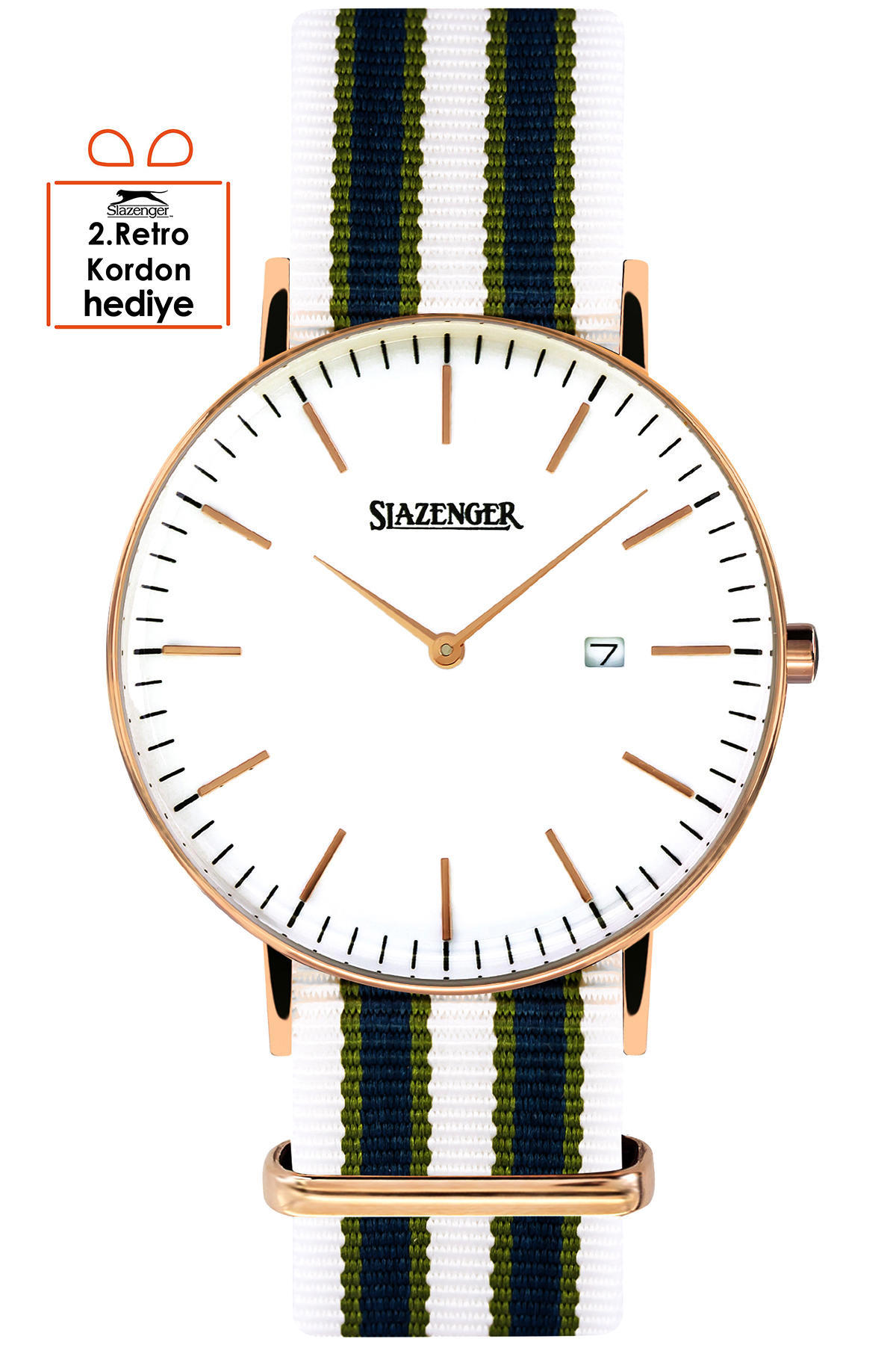 Slazenger SL.09.1980.1.12 Takvimli 40 mm Yeşil Kumaş Kordon Analog Erkek Kol Saati