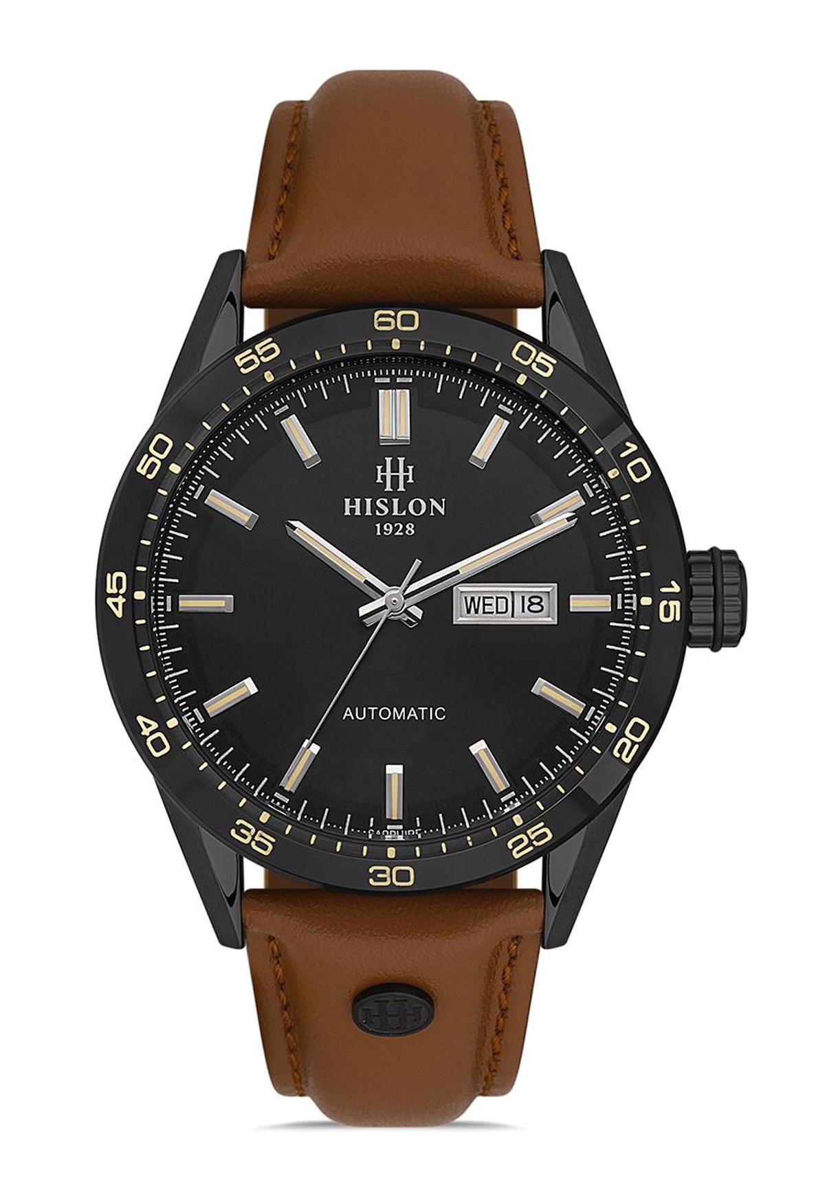 Hislon SD107T-04KN Takvimli 44 mm Kahverengi Deri Kordon Analog Erkek Kol Saati