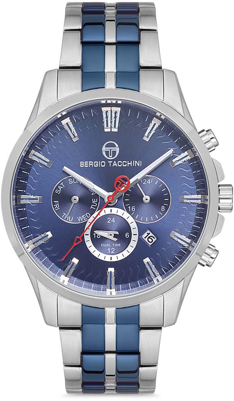 Sergio Tacchini ST.1.10132.4 Takvimli 44 mm Gri-Lacivert Çelik Kordon Analog Kol Saati