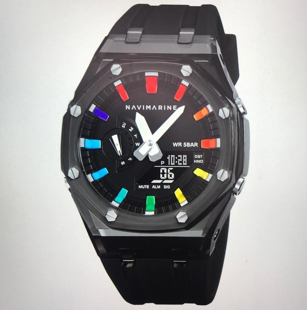 Navimarine AZR001-07 Takvimli 43 mm Siyah Silikon Kordon Analog Kol Saati