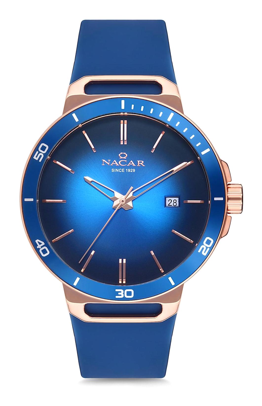 Nacar 34290403RLS3 Takvimli 44 mm Mavi Çelik Kordon Analog Kol Saati