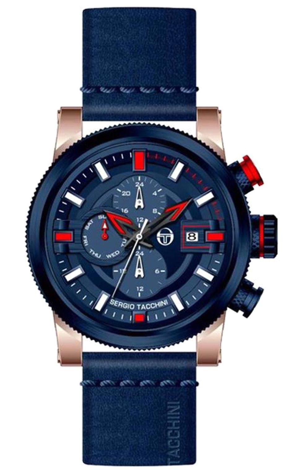 Sergio Tacchini ST.1.144.03 Takvimli Lacivert Deri Kordon Analog Erkek Kol Saati