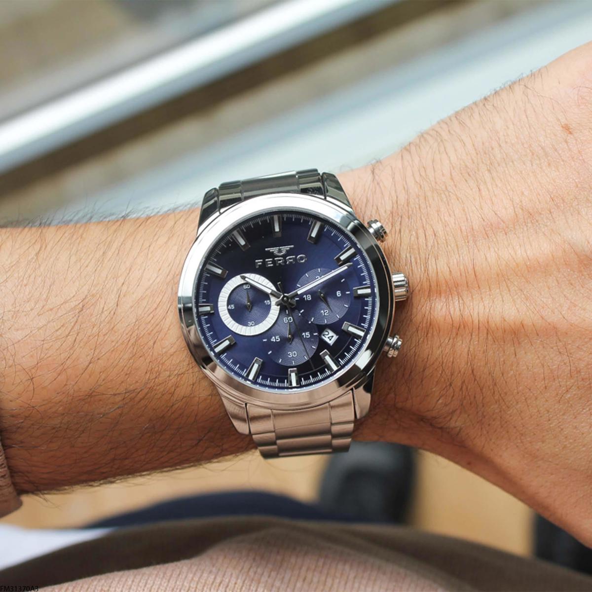 Ferro FM31370A3 Takvimli 45 mm Çelik Kordon Analog Erkek Kol Saati