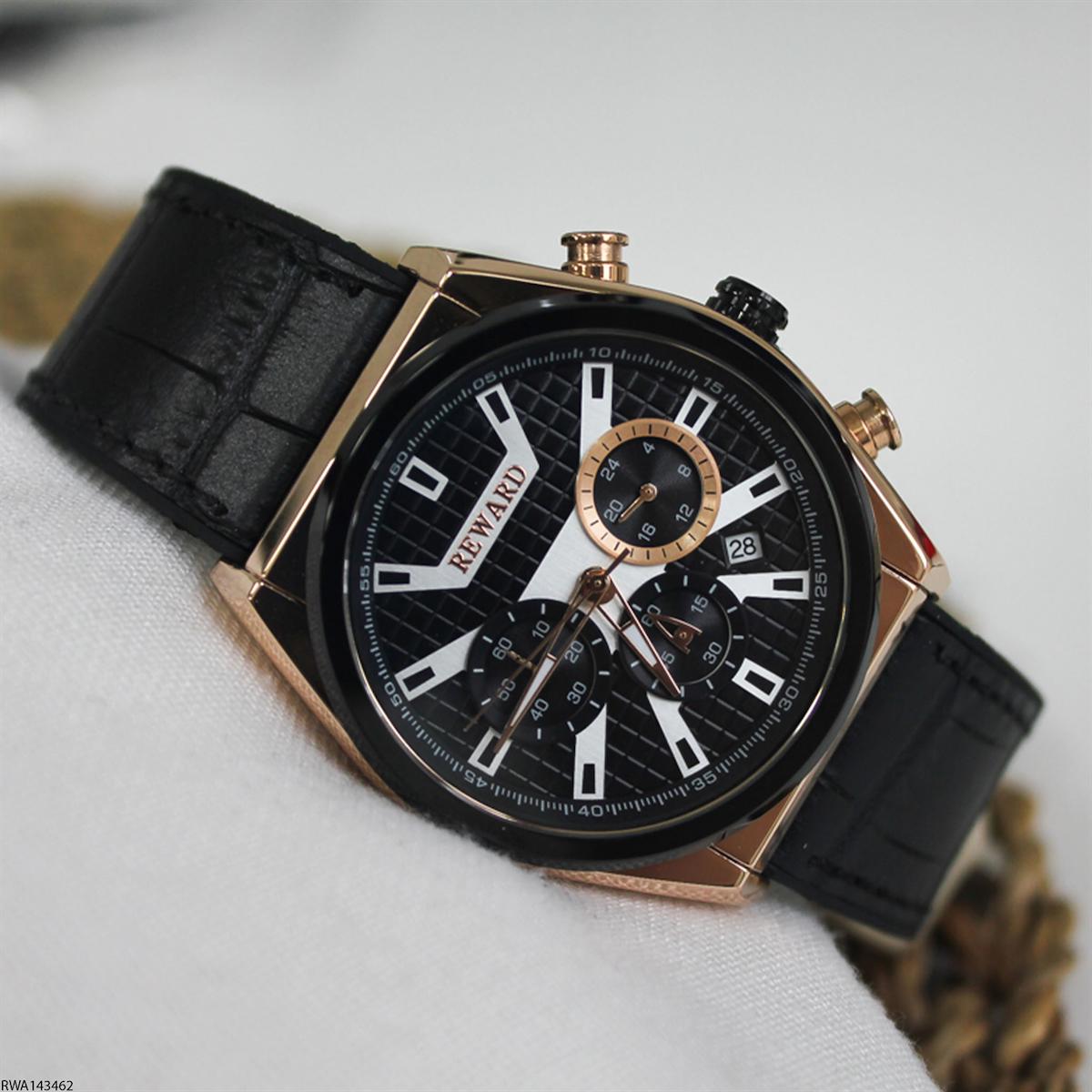Reward RWA143462 Takvimli 45 mm Siyah Deri Kordon Analog Erkek Kol Saati