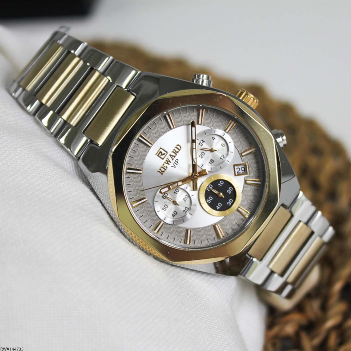 Reward RWA144735 Takvimli 43 mm Altın-Çelik Kordon Analog Erkek Kol Saati