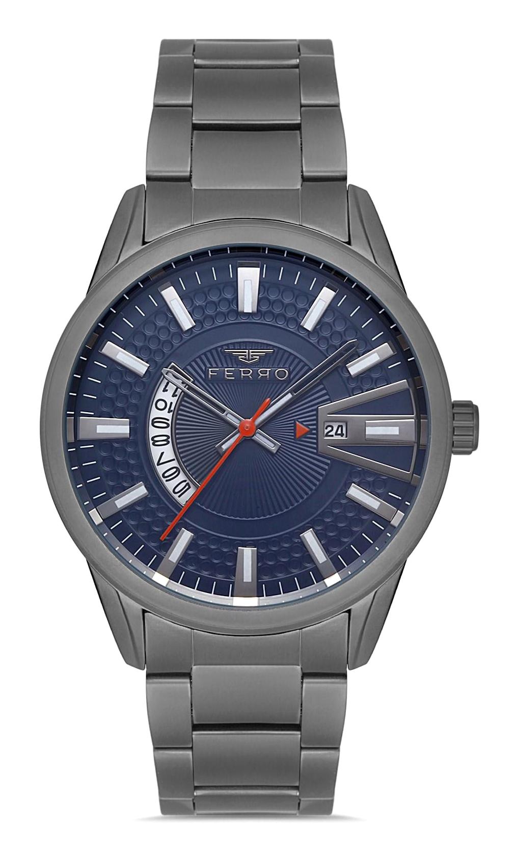 Ferro F119111A-V3 Takvimli Füme Çelik Kordon Analog Erkek Kol Saati