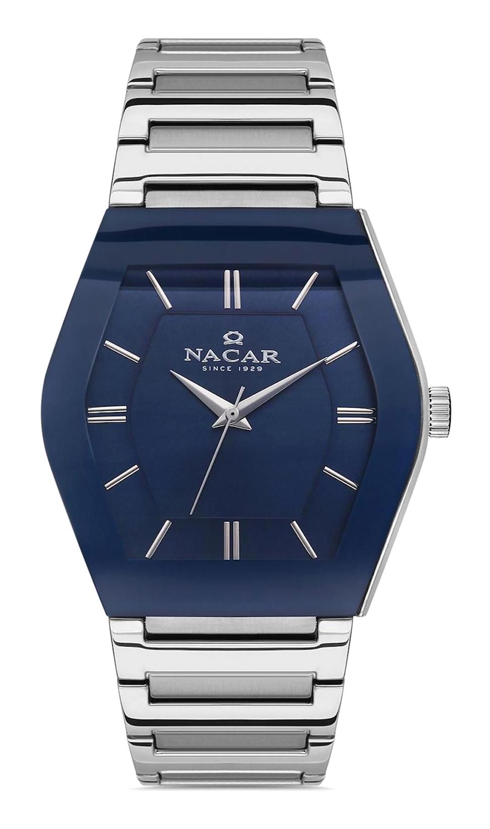 Nacar 34291046ALSM Takvimli 44 mm Çelik Kordon Analog Kol Saati