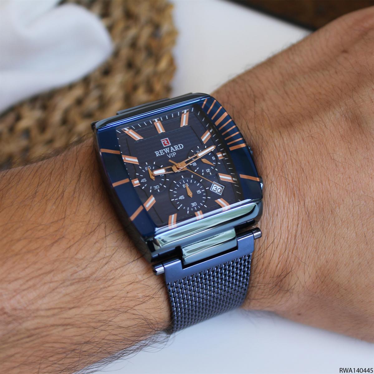 Reward RWA140445 Takvimli 39 mm Lacivert Metal Kordon Analog Erkek Kol Saati