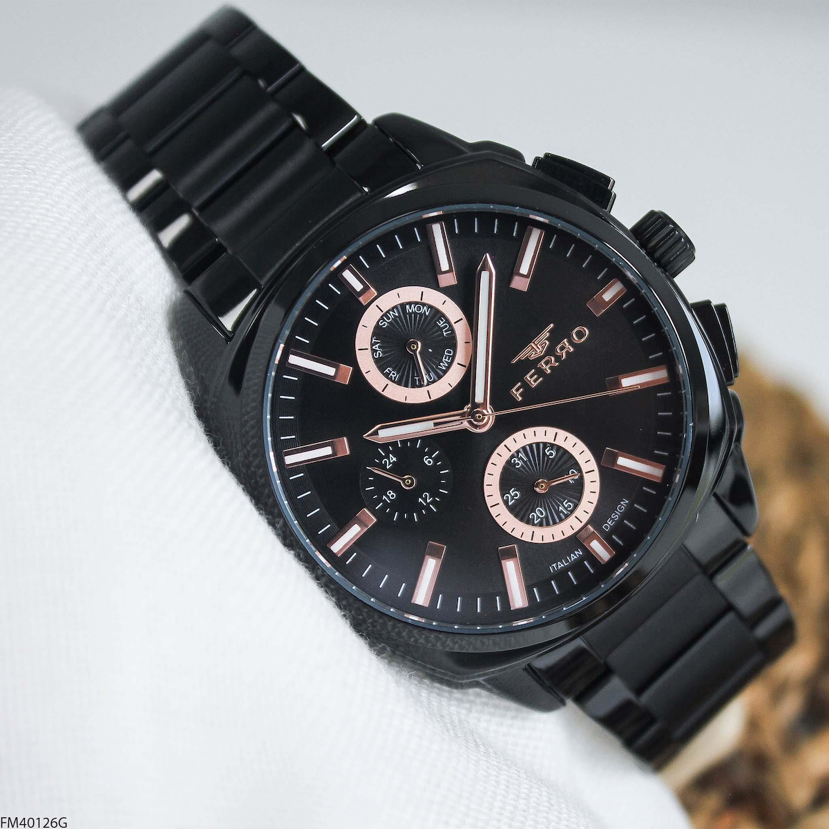 Ferro FM40126G Takvimli 41 mm Siyah Çelik Kordon Analog Erkek Kol Saati