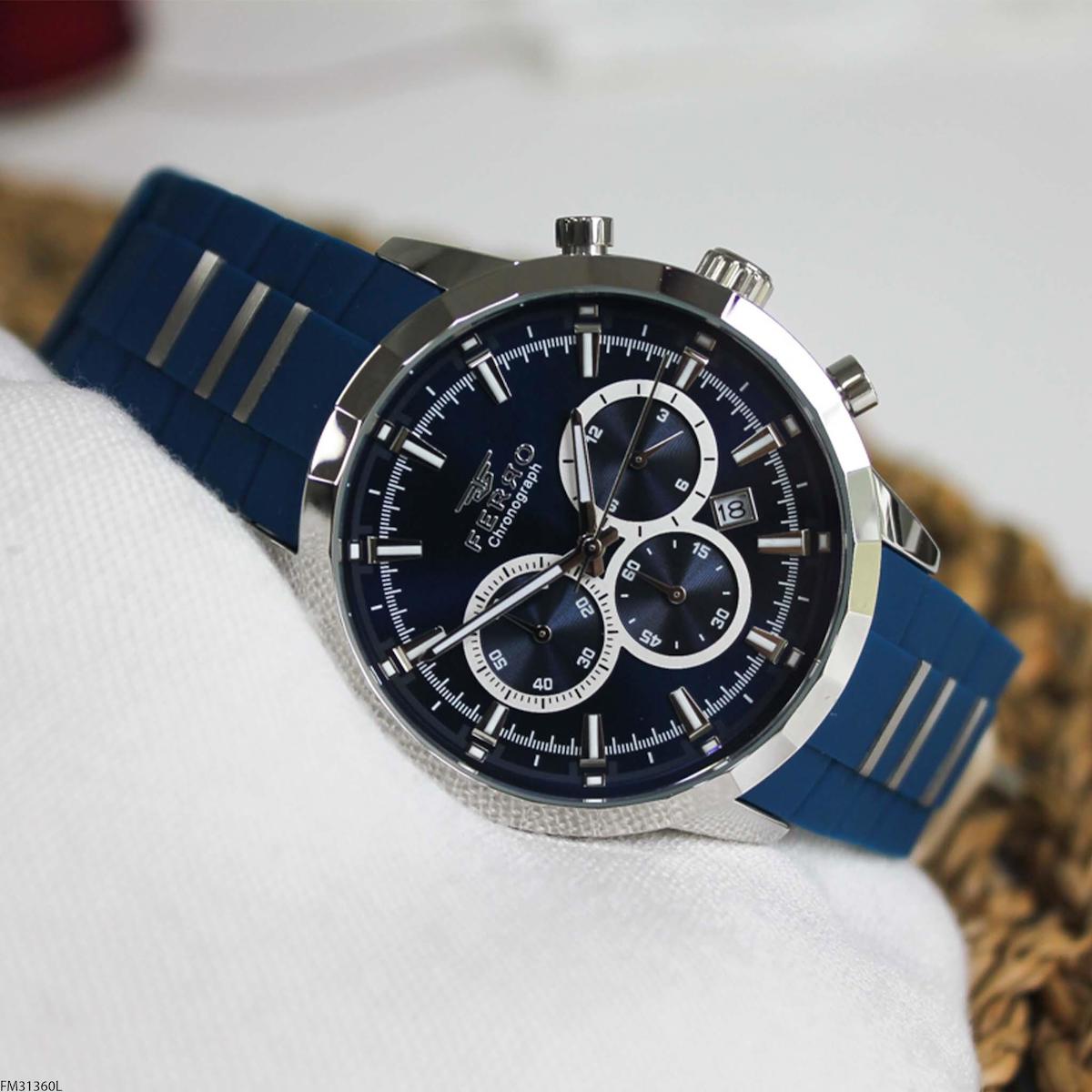 Ferro FM31360L Takvimli 44 mm Lacivert Silikon Kordon Analog Erkek Kol Saati