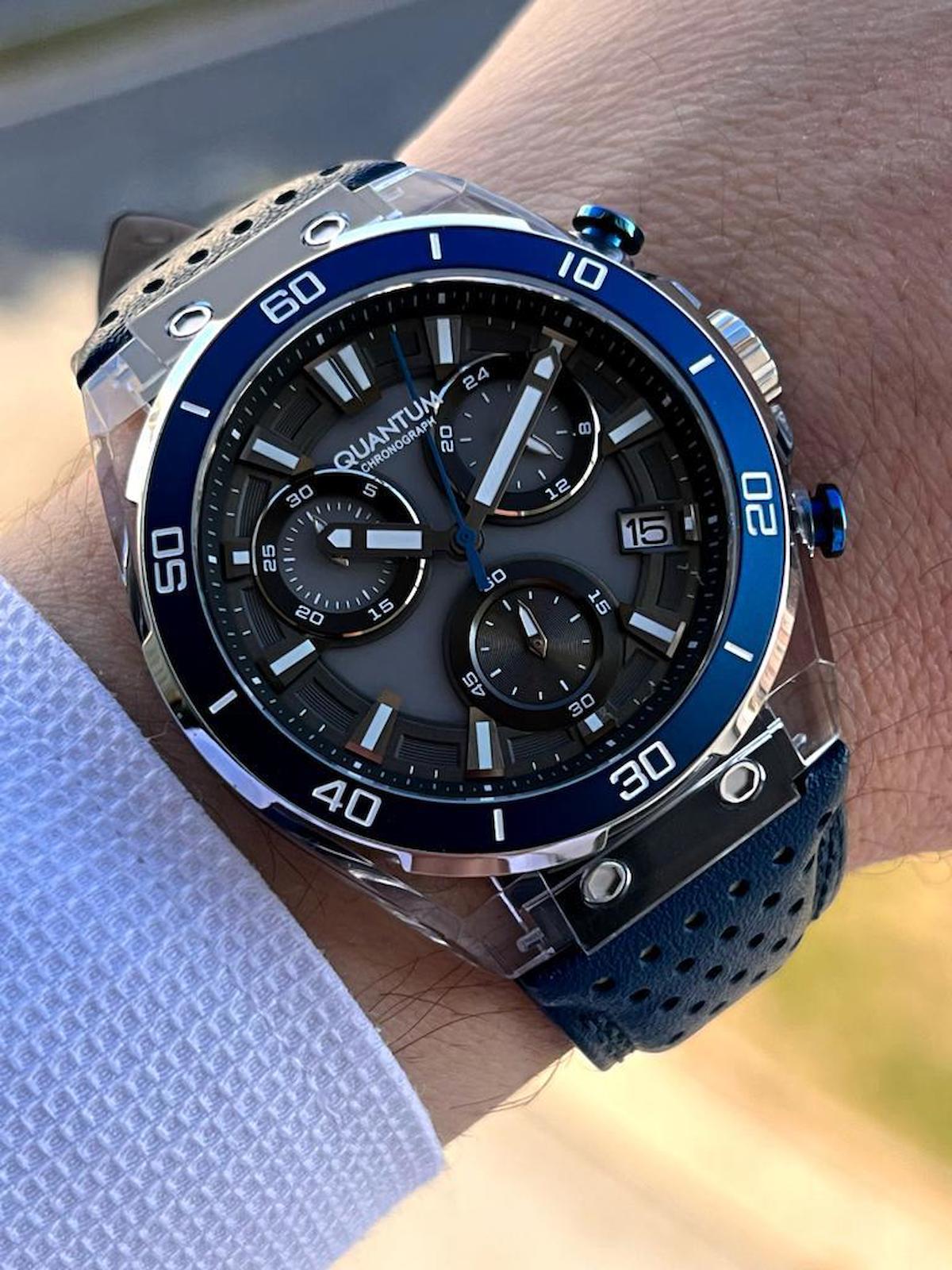Quantum QPWG1107.369 Takvimli 40 - 44 mm Mavi Deri Kordon Analog Erkek Kol Saati