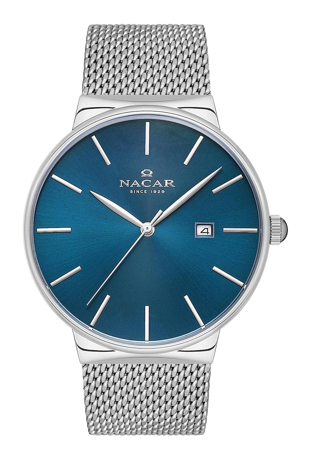 Nacar 34290431ALSM Takvimli 44 mm Çelik Kordon Analog Kol Saati