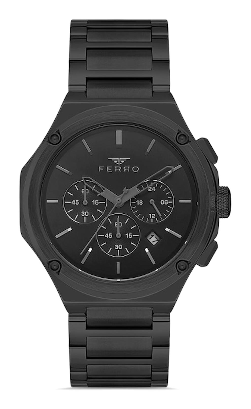 Ferro FM40103A-B Takvimli 44 mm Siyah Metal Kordon Analog Erkek Kol Saati
