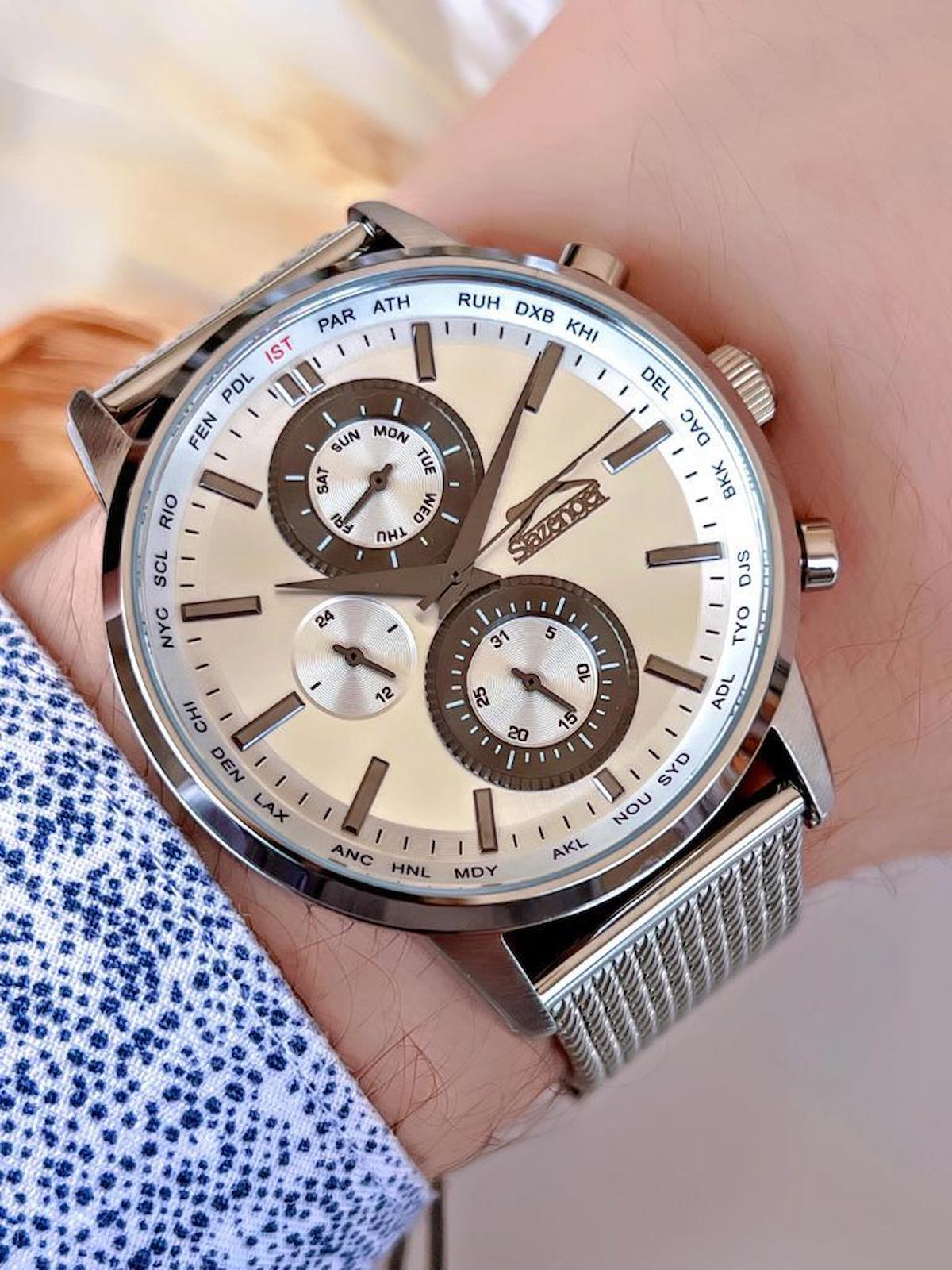 Slazenger BLKT.2.691 Su Geçirmez Takvimli 46-50 mm Çelik Kordon Analog Kol Saati