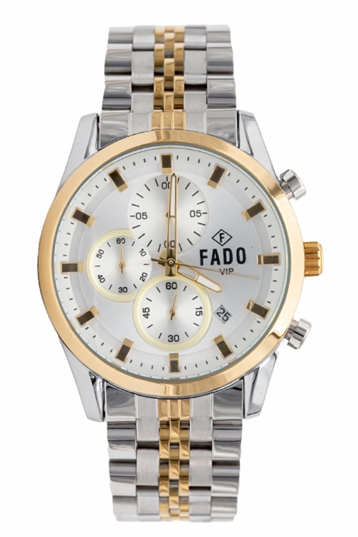 Q&Q RH 0095 Takvimli Altın-Gri Kordon Analog Kol Saati
