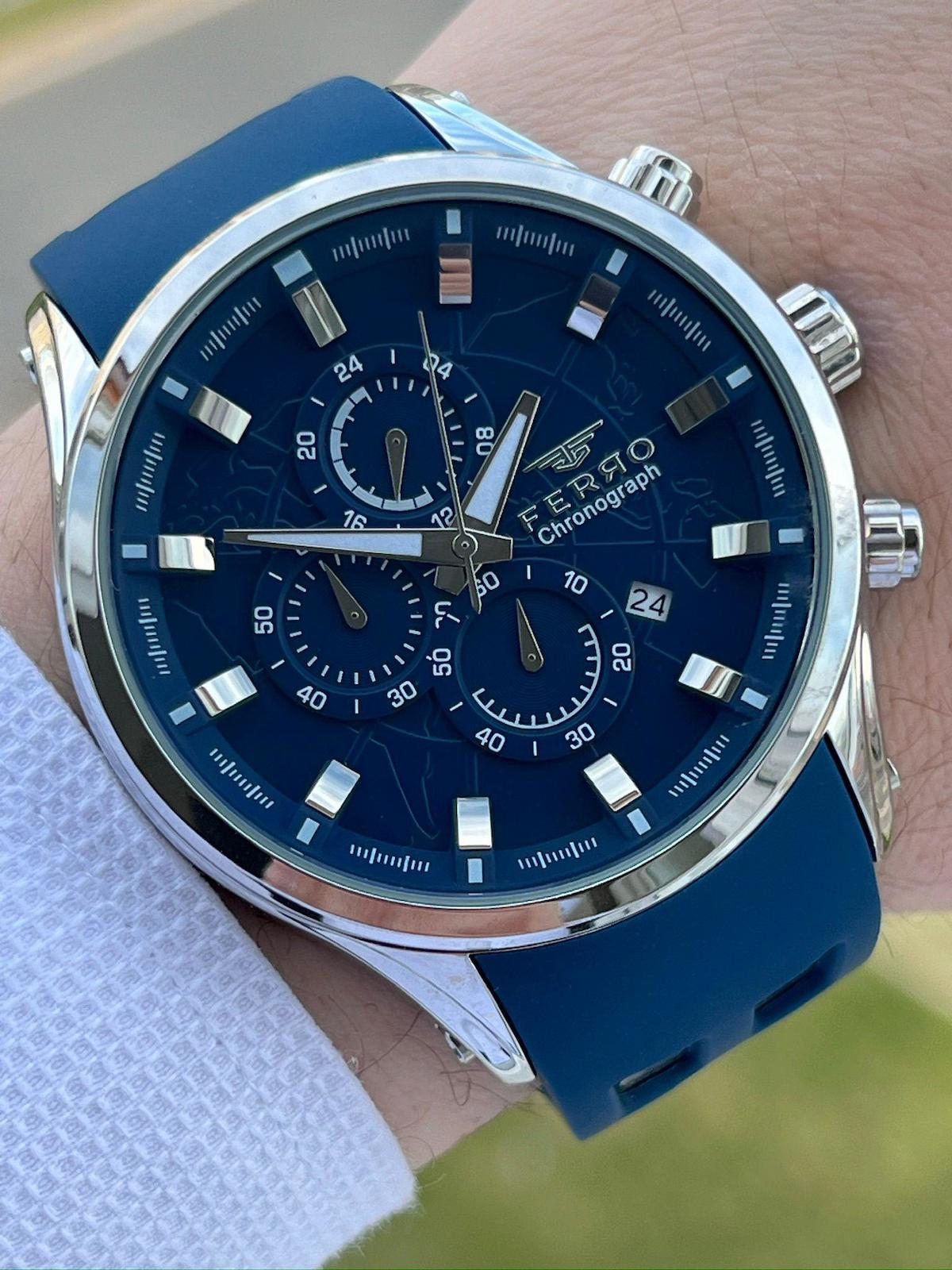 Ferro EF31354-L Su Geçirmez Takvimli 44 mm Lacivert Silikon Kordon Analog Erkek Kol Saati