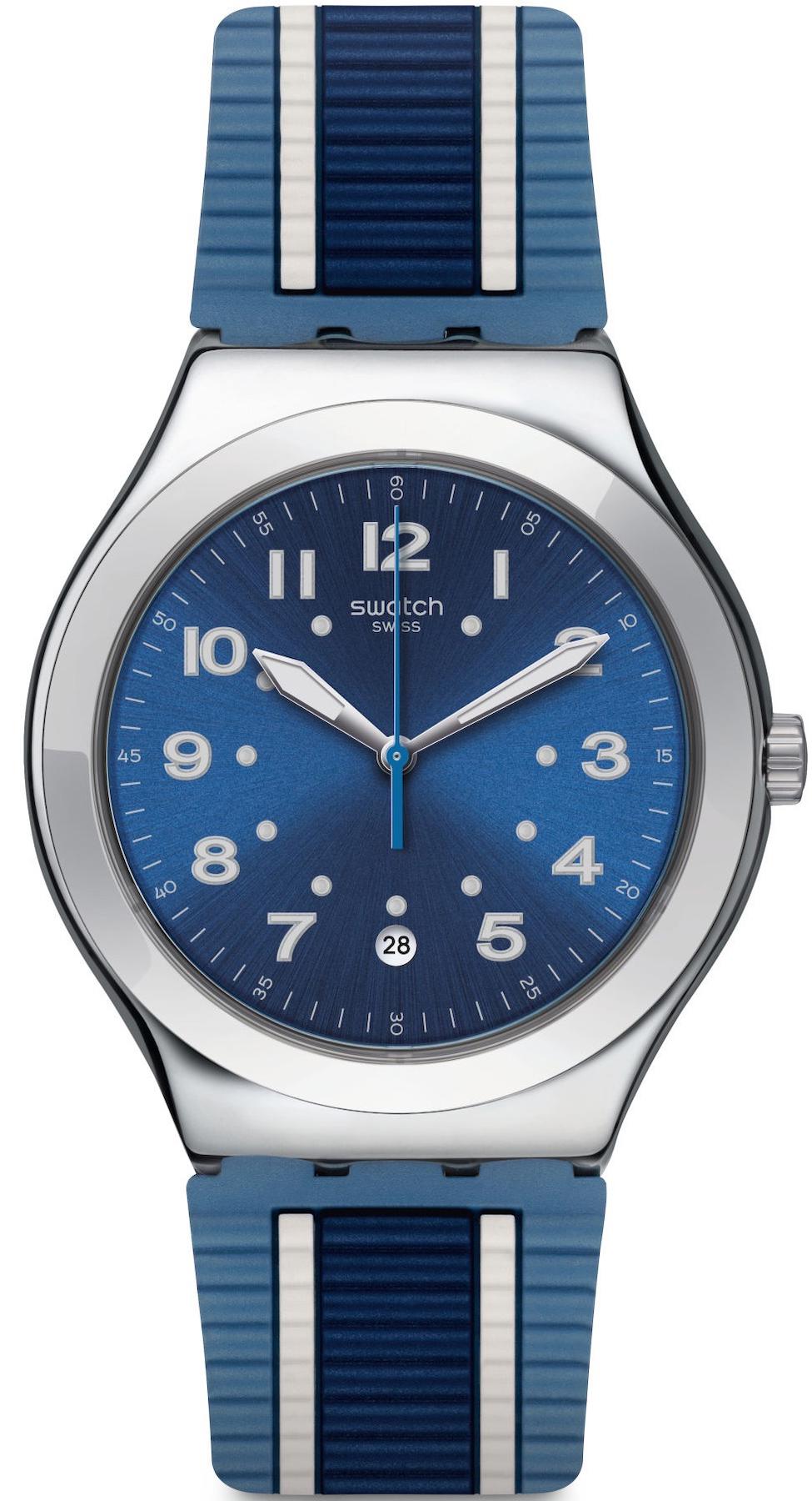 Swatch YWS436 Takvimli 42 mm Lacivert-Mavi Silikon Kordon Analog Erkek Kol Saati