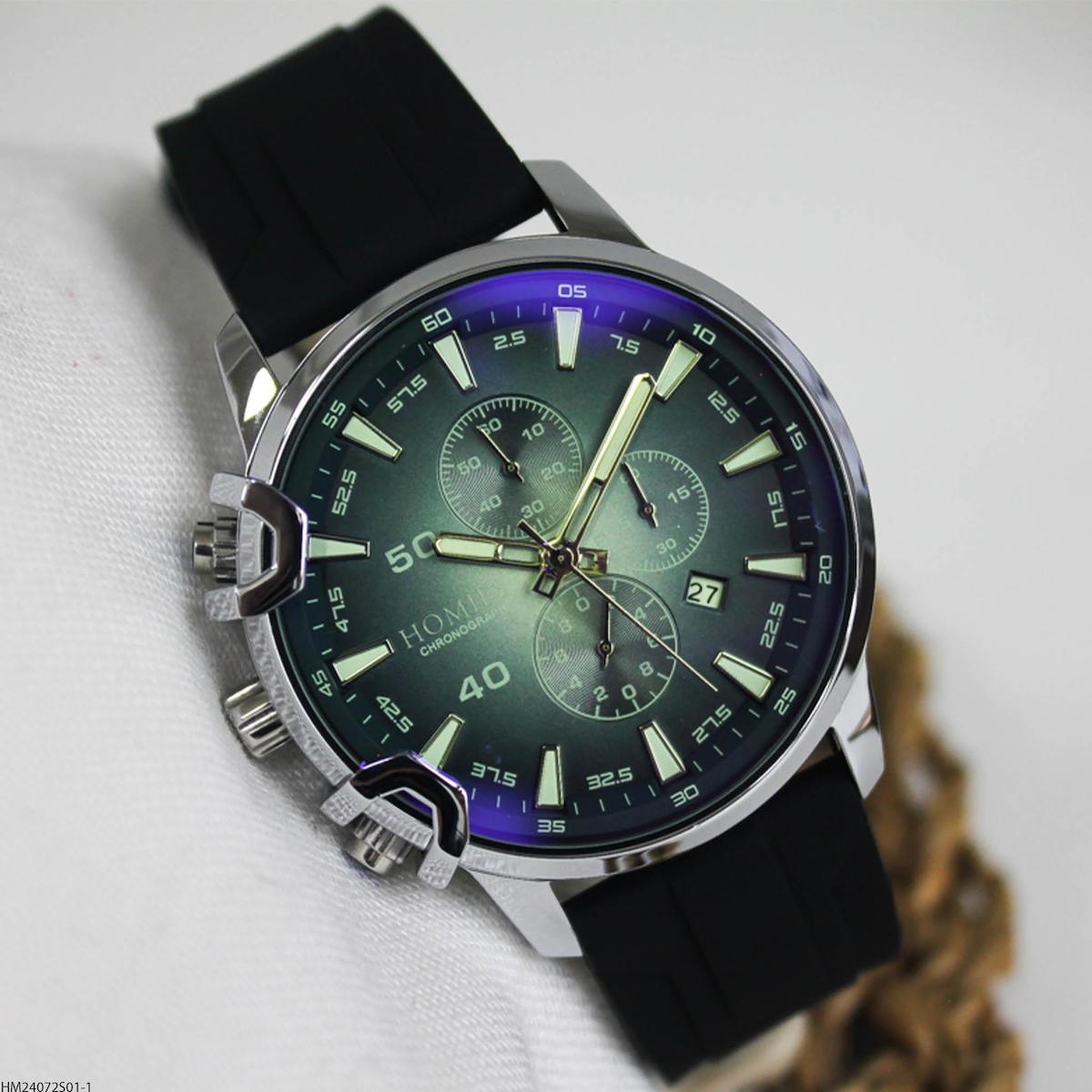 Homies HM24072S01-1 Pusulalı Takvimli Siyah Silikon Kordon Analog Erkek Kol Saati