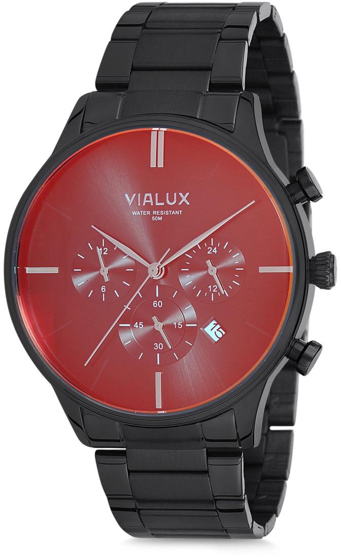 Vialux VX511B-04SS Takvimli 43 mm Siyah Çelik Kordon Analog Kol Saati