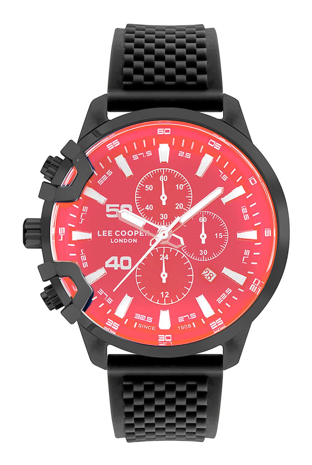 Lee Cooper LC07470.651 Takvimli 43 mm Siyah Silikon Kordon Analog Kol Saati