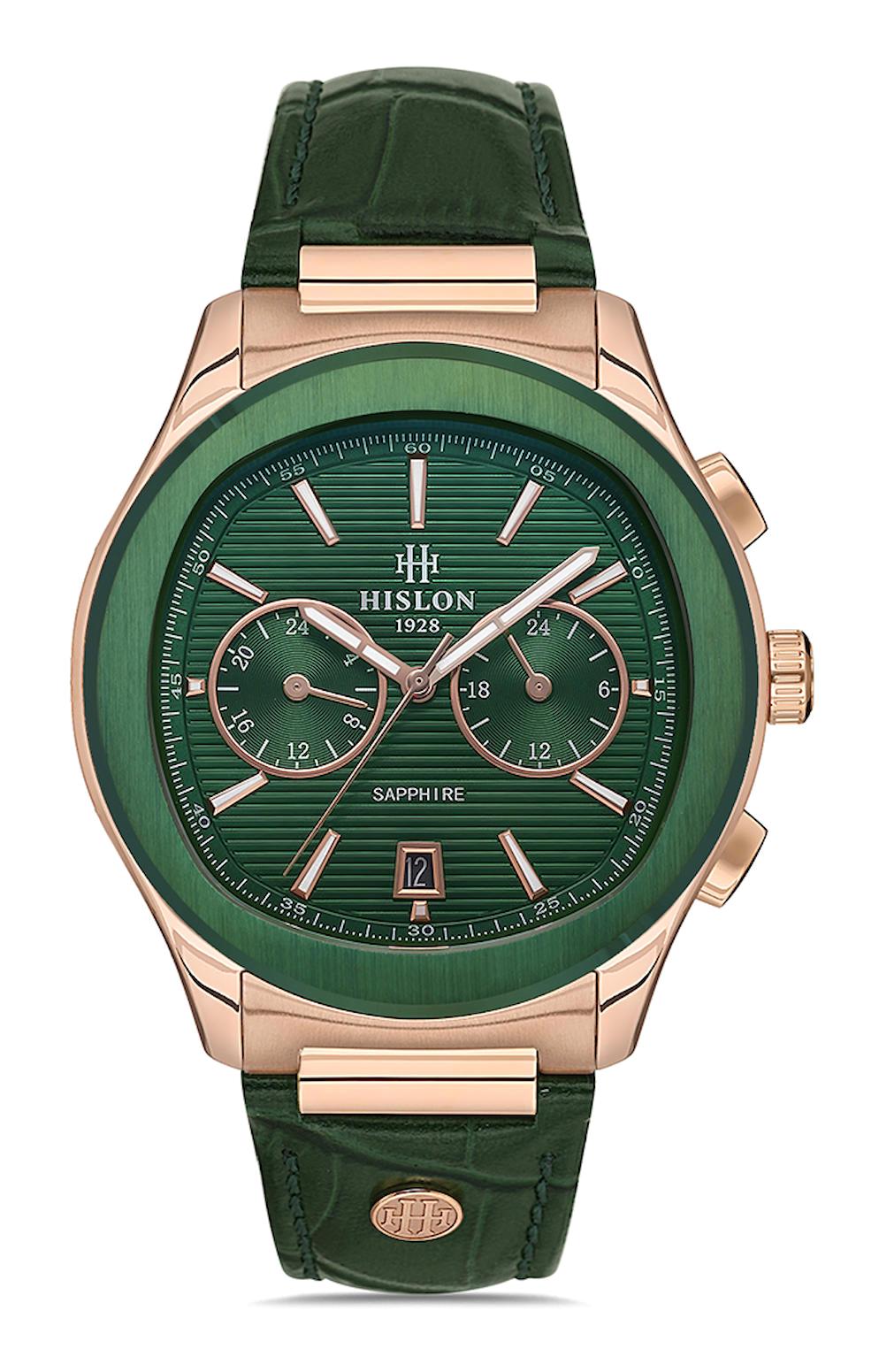 Hislon DT148T-15YR Pusulalı Takvimli 43 mm Yeşil Deri Kordon Analog Erkek Kol Saati