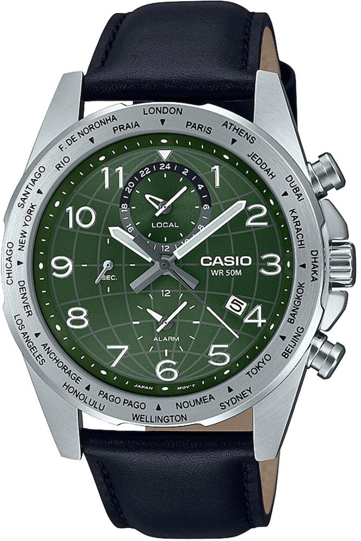 Casio MTP-W500L-3AVDF Takvimli 44 mm Siyah Deri Kordon Analog Erkek Kol Saati