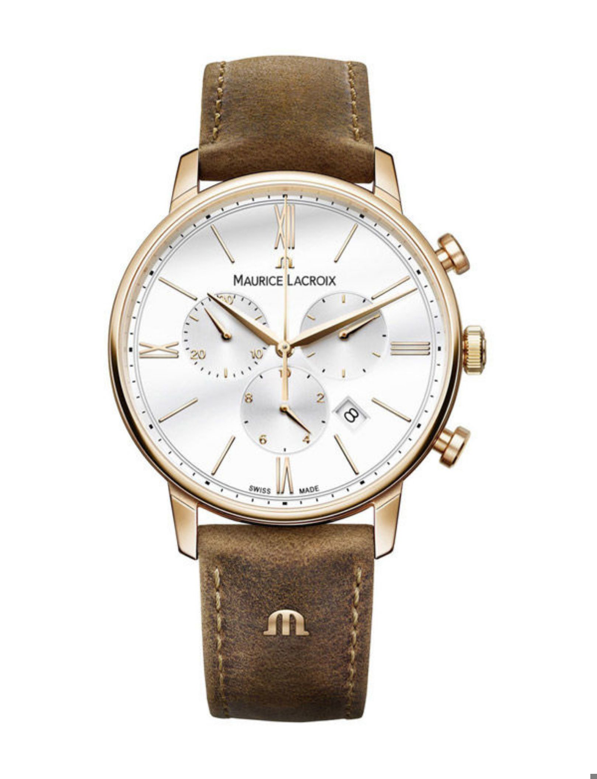 Maurice Lacroix ML-EL1098PVP01113-1 Takvimli 40 mm Kahverengi Deri Kordon Analog Kol Saati