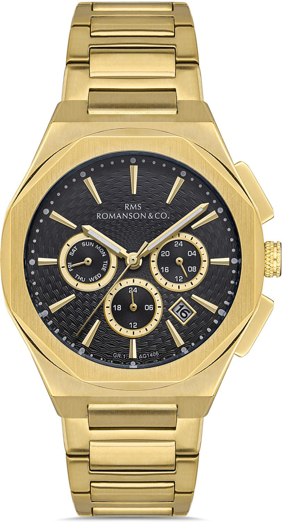 Romanson GR.1.AG1406.08 Takvimli 43 mm Altın Çelik Kordon Analog Kol Saati