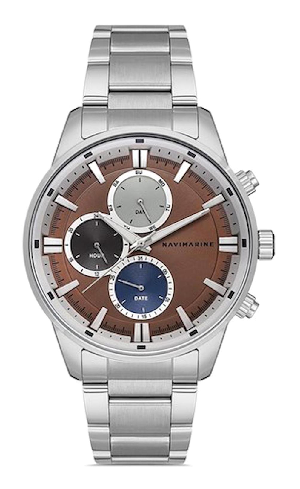 Navimarine SEE1004-3 Takvimli 44 mm Çelik Kordon Analog Kol Saati
