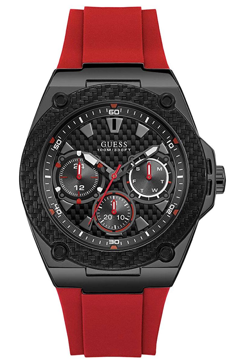 Guess GUW1049G6 Pusulalı Takvimli Kırmızı Silikon Kordon Analog Erkek Kol Saati